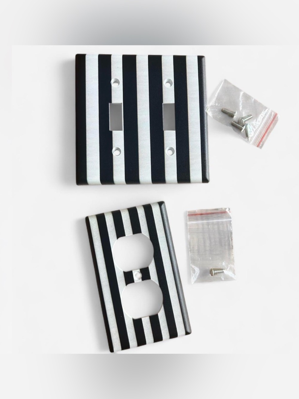 Striped Black and Silver Decorative Outlet and Switch Plate Covers